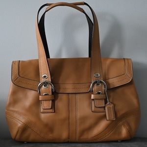 Coach Beige Leather Flap Double Buckle Soho Purse